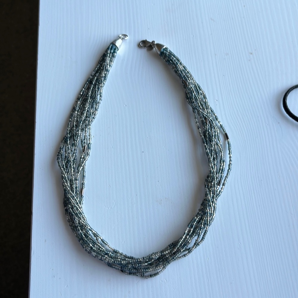 Silpada Glass Beaded Necklace with Hammered Sterling Endcaps Approx. 18”
